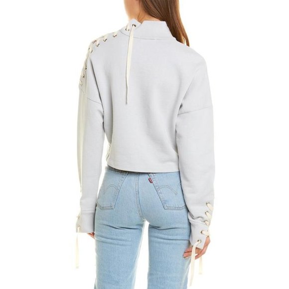 Jonathan Simkhai Sweater Womens XS Gray Cropped Ryan Sweatshirt Relaxed Lace Up - Picture 3 of 7